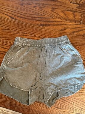 Blue Rain Washed Olive Athletic Shorts with Elastic Waist
